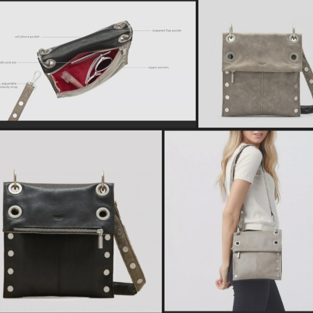 Hammitt Montana Reversible Black LEATHER Gray Silver Crossbody Handbag NEW